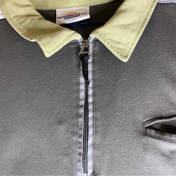 Lucky Strike BAR Honda F1 Team Men's Polo T-shirt Zip Closure Grey/Green size M - Picture 7 of 9